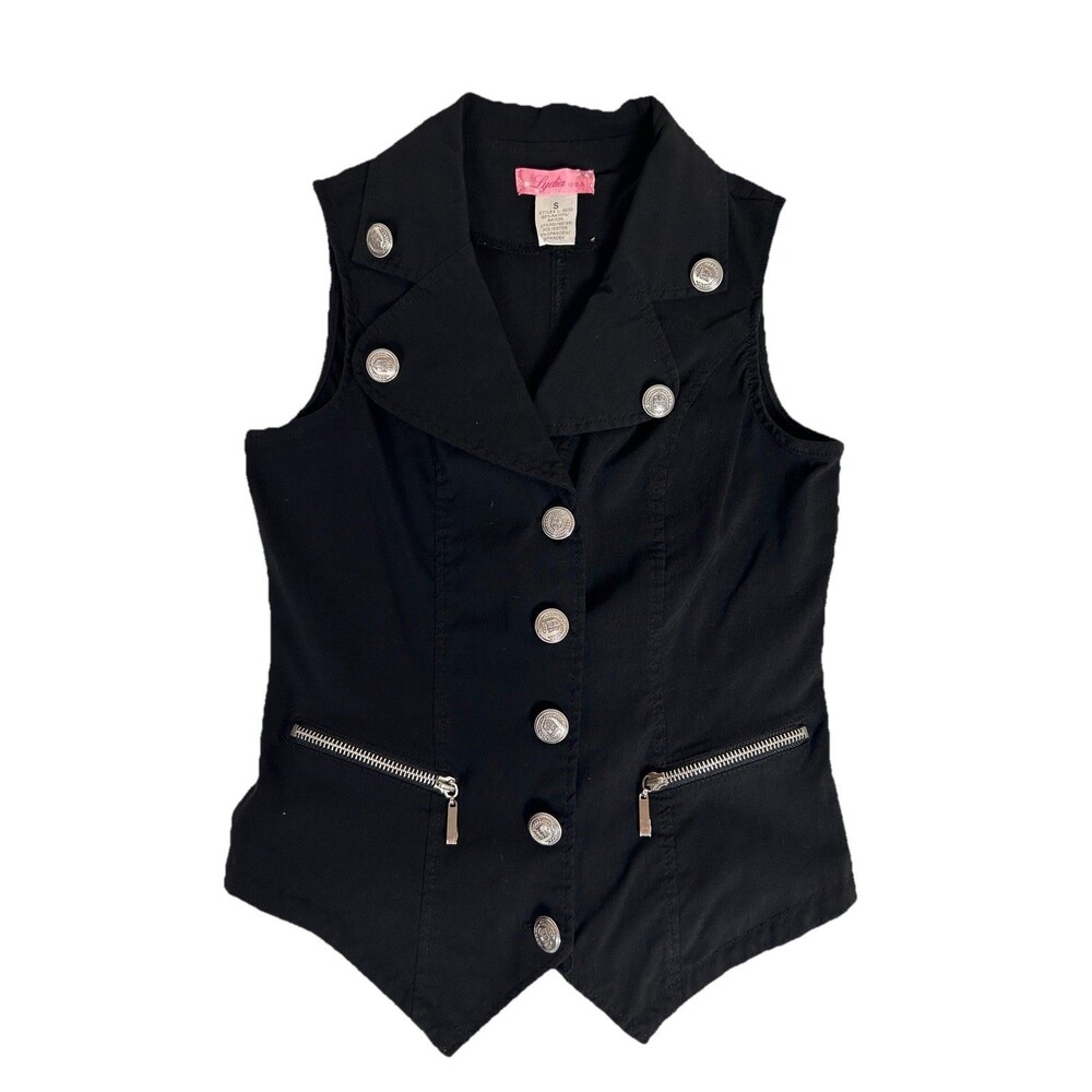 Lydia USA vintage military/pirate style stretch vest metal buttons Womens Sz S
